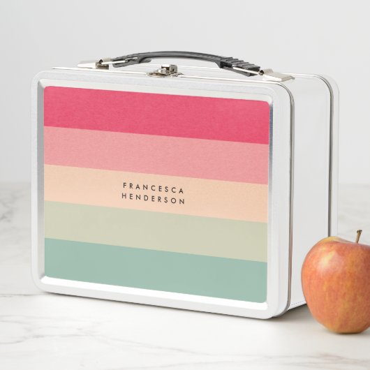 Farbblockhorizontaler Streifen Rosa und grüne Mono Metall Brotdose (Beispiel)