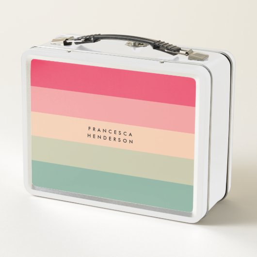 Farbblockhorizontaler Streifen Rosa und grüne Mono Metall Brotdose (Rückseite)