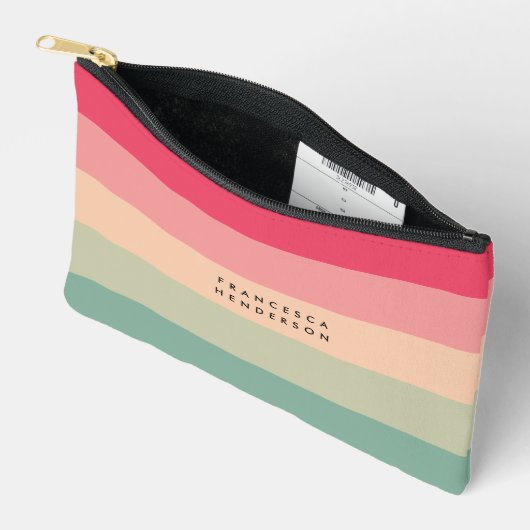 Farbblockhorizontaler Streifen Rosa und grüne Mono Zubehörtasche (Offen)