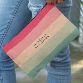 Farbblockhorizontaler Streifen Rosa und grüne Mono Zubehörtasche