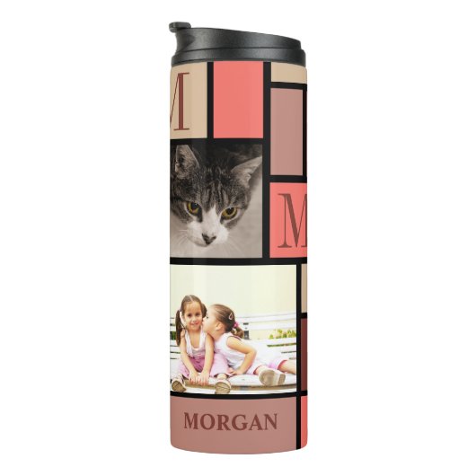 Farbblockkorb Monogramm 4 Foto Thermosbecher (Nach rechts gedreht)