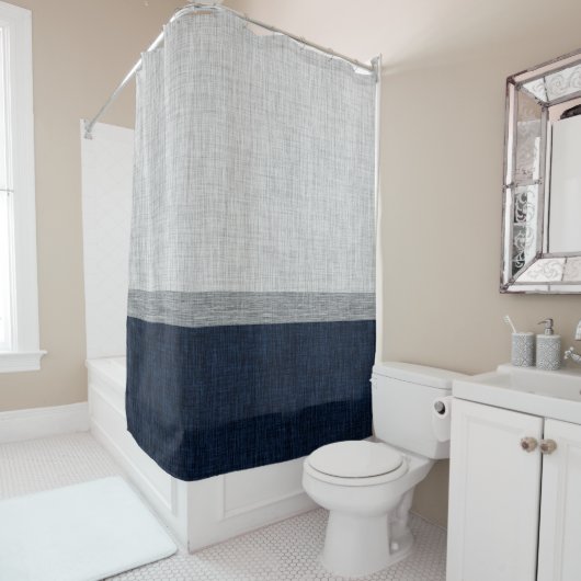 Farbblockstreifen Nautisches Blau Grau Duschvorhang (Beispiel)