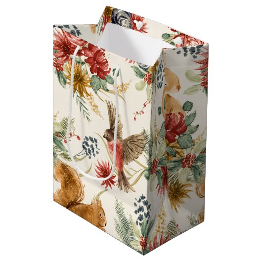 Farbbraunes, rosa Muster von Tieren Mittlere Geschenktüte (Vorderseite Schrägansicht)