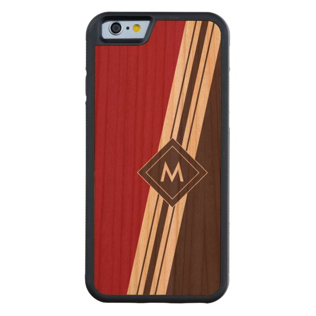 Farbbreite Streifen Monogram Wood iPhone Carved Wood iPhone Hülle (Rückseite)