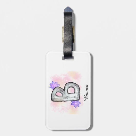 Farbbrief B mit violetten Blumen Gepäckanhänger (Rückseite vertikal)