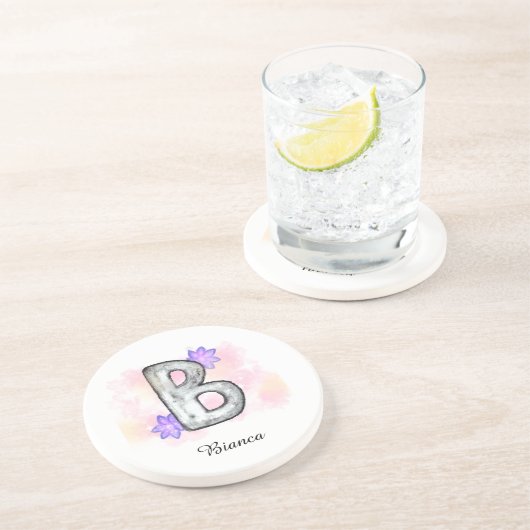 Farbbrief B mit violetten Blumen Getränkeuntersetzer (Seite)