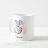 Farbbrief B mit violetten Blumen Kaffeetasse (Vorderseite Links)