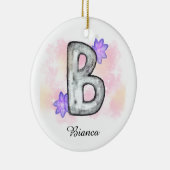 Farbbrief B mit violetten Blumen Keramik Ornament (Rechts)