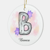 Farbbrief B mit violetten Blumen Keramik Ornament (Links)