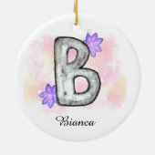 Farbbrief B mit violetten Blumen Keramik Ornament (Hinten)