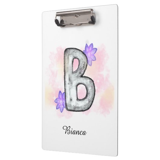 Farbbrief B mit violetten Blumen Klemmbrett (Links)