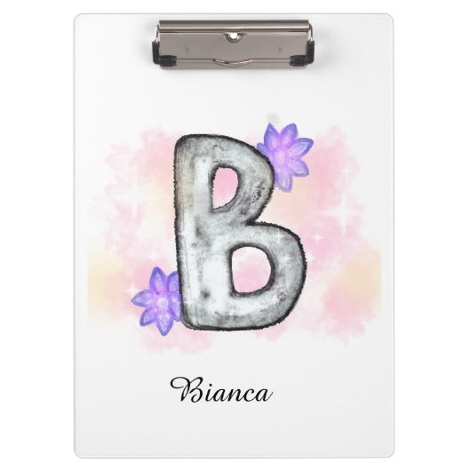 Farbbrief B mit violetten Blumen Klemmbrett (Vorderseite)