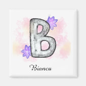 Farbbrief B mit violetten Blumen Magnet (Vorne)