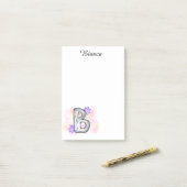 Farbbrief B mit violetten Blumen Post-it Klebezettel (Auf Schreibtisch)