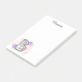 Farbbrief B mit violetten Blumen Post-it Klebezettel (angewinkelt)