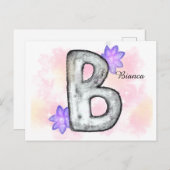 Farbbrief B mit violetten Blumen Postkarte (Vorne/Hinten)