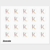 Farbbrief K mit Rose Runder Aufkleber (Blatt)