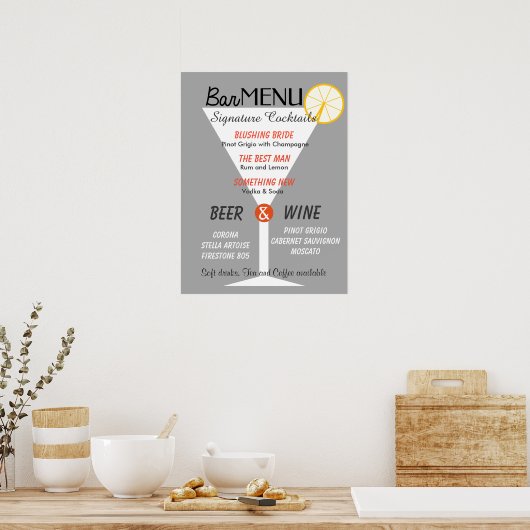 Farbcocktail-Glas mit Bar-Menü Poster (Küche)