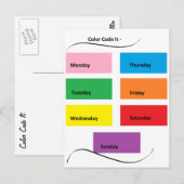 Farbcode Visuelle Identifikatoren Tage der Woche Postkarte (Vorne/Hinten)