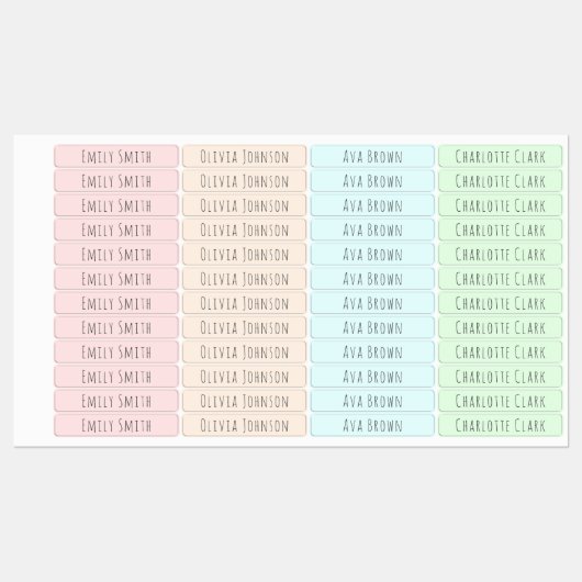 Farbcodierte Ästhetische Kinder Wasserfeste Namens Etiketten (Blatt)