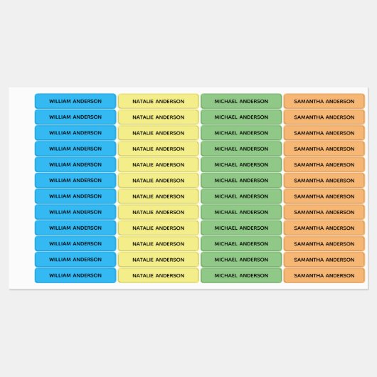 Farbcodierte Kinder Wassersicherer Name Etiketten (Blatt)