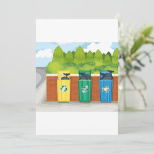 Farbcodierte Mülltrennung mit Recyclingbehältern Einladung