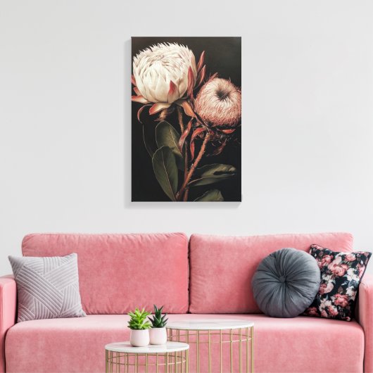 Farbdekor der Blume Protea Leinwanddruck (Insitu (Wohnzimmer))