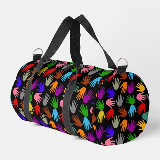 Farbdesign mit schwarzem Handabdruckmuster Duffle Bag (Linke Seite)