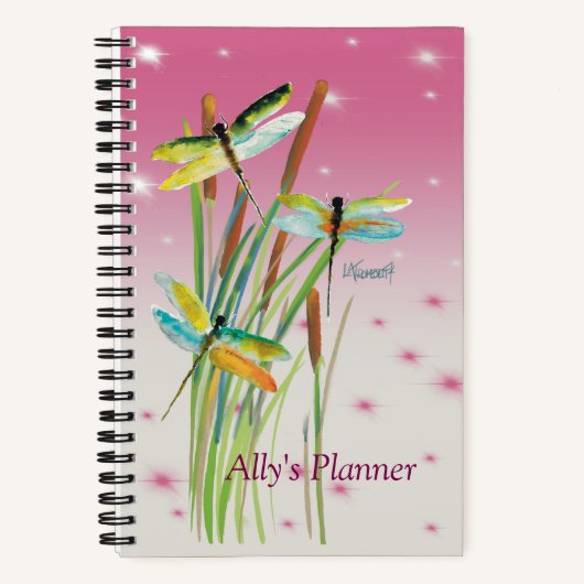 Farbdrachenfliege Pink Personalisierter Planer Notizblock (Vorderseite)