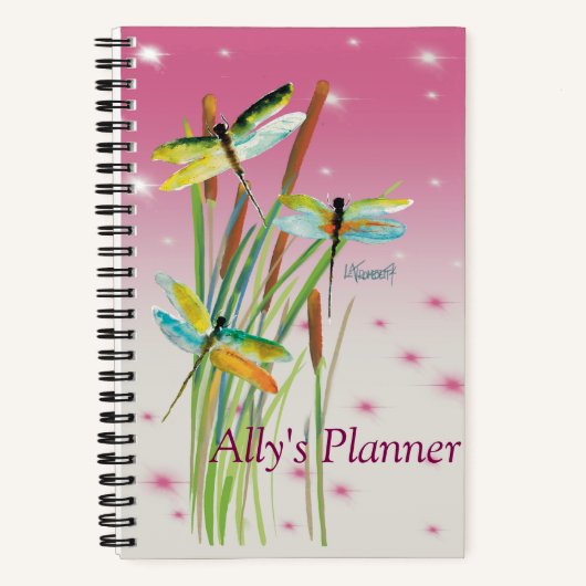 Farbdrachenfliege Pink Personalisierter Planer Notizblock (Vorderseite)