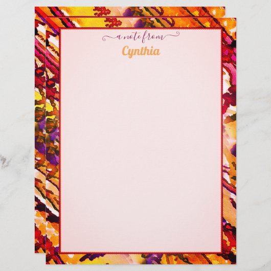 Farbdrucker in Orange und Rot, Abstrakte Wasserfar Briefbogen (Vorne/Hinten)