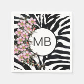 Farbdruckpink Wild Blume Monogramm Schwarz-weiß Serviette (Vorderseite)