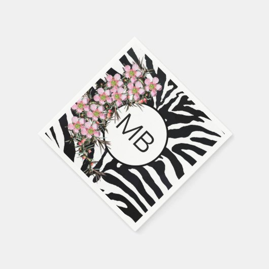 Farbdruckpink Wild Blume Monogramm Schwarz-weiß Serviette (Ecke)