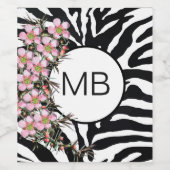 Farbdruckpink Wild Blume Monogramm Schwarz-weiß Weinetikett (Einzelnes Label)