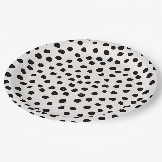 Farbdruckpunkte Schwarz-Weiß-Dalmatiner Pappteller (Schrägansicht)
