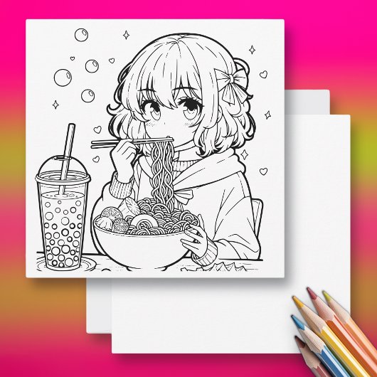 Farbe | Anime Ramen Themed Coloring Page Karte