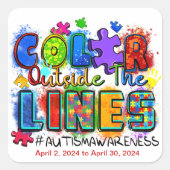 "Farbe außerhalb der Linien"-Autismus Bewusstsein Quadratischer Aufkleber (Vorderseite)