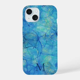 Farbe Blau & Gold + Monogramm iPhone 15 Hülle