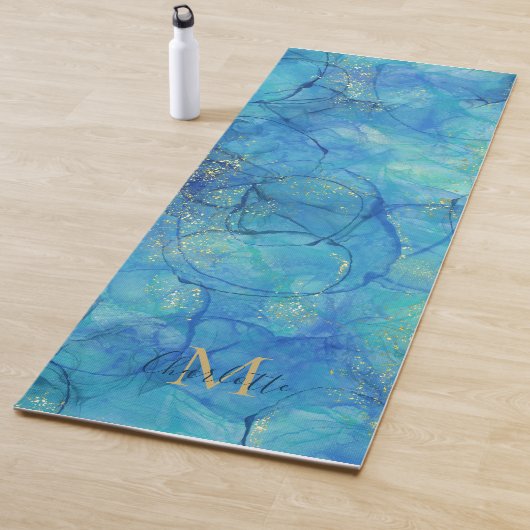 Farbe Blau & Gold - Monogramm + Name Yogamatte (Beispiel)