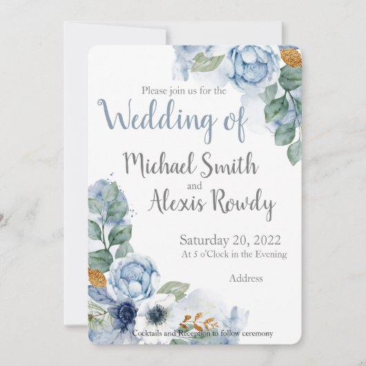 Farbe blaue Blütenfarbe Einladung (Vorderseite)