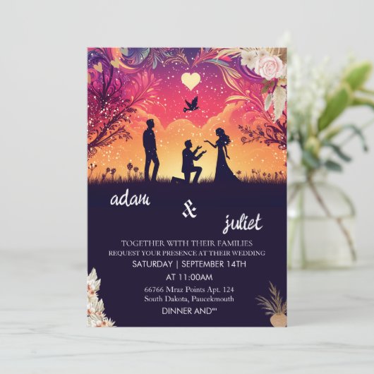 Farbe boho rustikale moderne elegante Twilight Wed Einladung (Stehend Vorderseite)