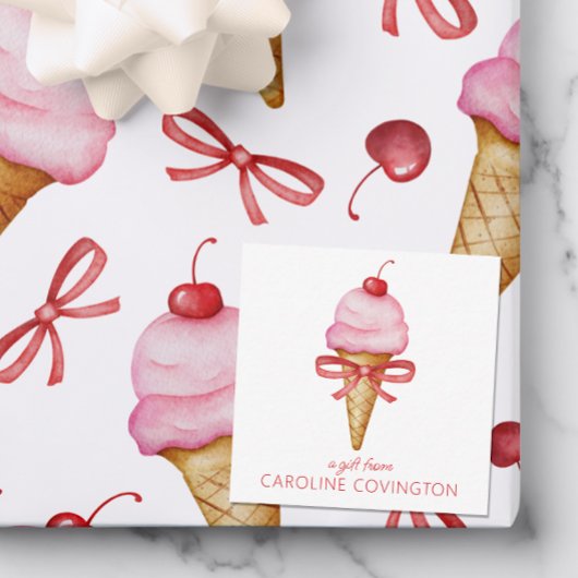 Farbe Bow Pink Ice Creme Cone Geschenkverpackung Mitteilungskarte
