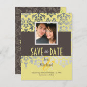 Farbe/Damast, Save the Date Foto-Postkarten, Ankündigungspostkarte (Vorne/Hinten)