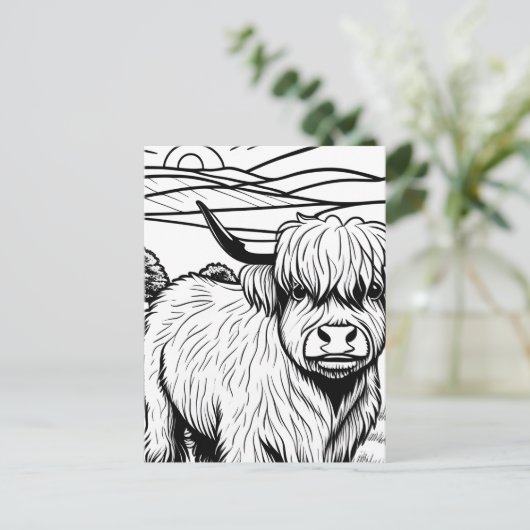 Farbe dein eigenes! Highland Cow Postkarte (Stehend Vorderseite)