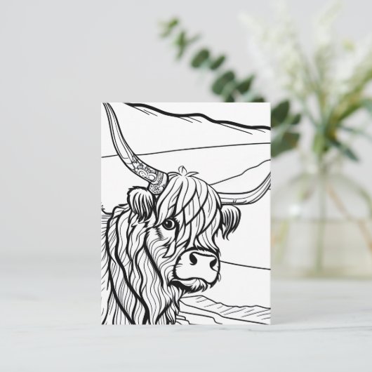 Farbe dein eigenes! Highland Cow Postkarte (Stehend Vorderseite)