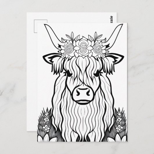 Farbe dein eigenes! Highland Cow Postkarte (Vorne/Hinten)