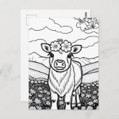 Farbe dein eigenes! Hochlandkuhkalb in Blume Postkarte (Vorne/Hinten)