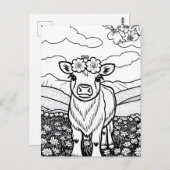Farbe dein eigenes! Hochlandkuhkalb in Blume Postkarte (Vorne/Hinten)