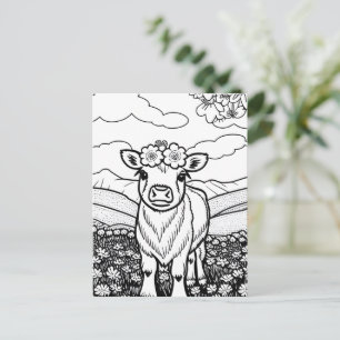 Farbe dein eigenes! Hochlandkuhkalb in Blume Postkarte