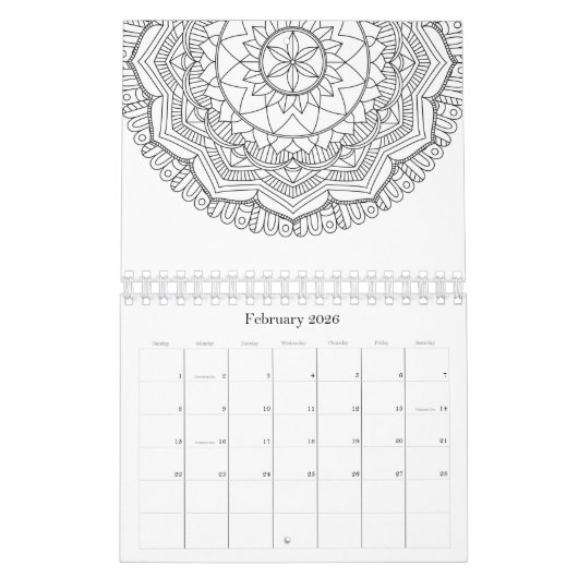 Farbe der Mandala-Muster Kalender (Feb 2026)